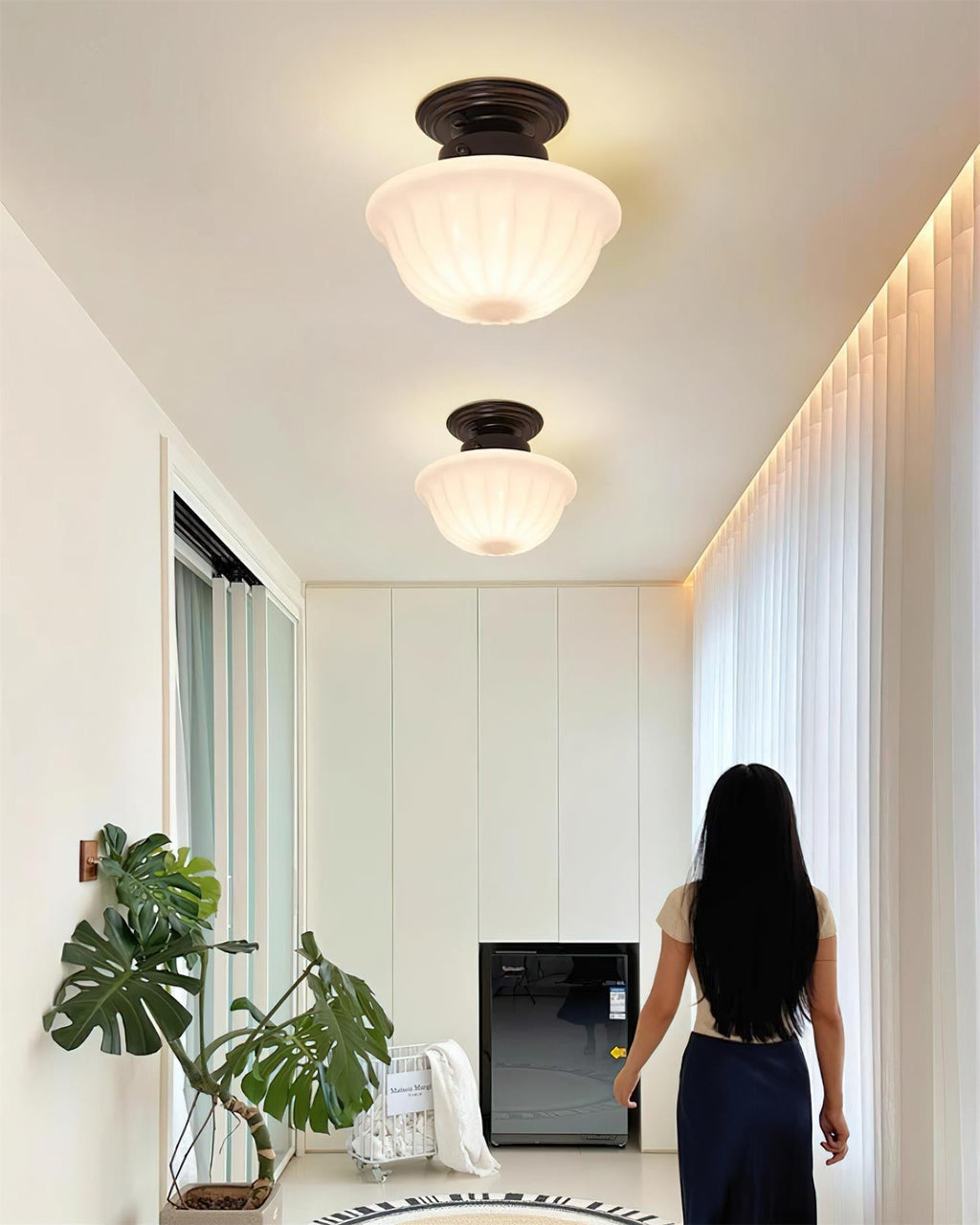 Evola Vintage Opal Glass Ceiling Light
