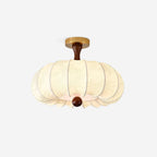 Ceiling Light Scalloped Fabric Shade Walnut Wood Canopy Vintage