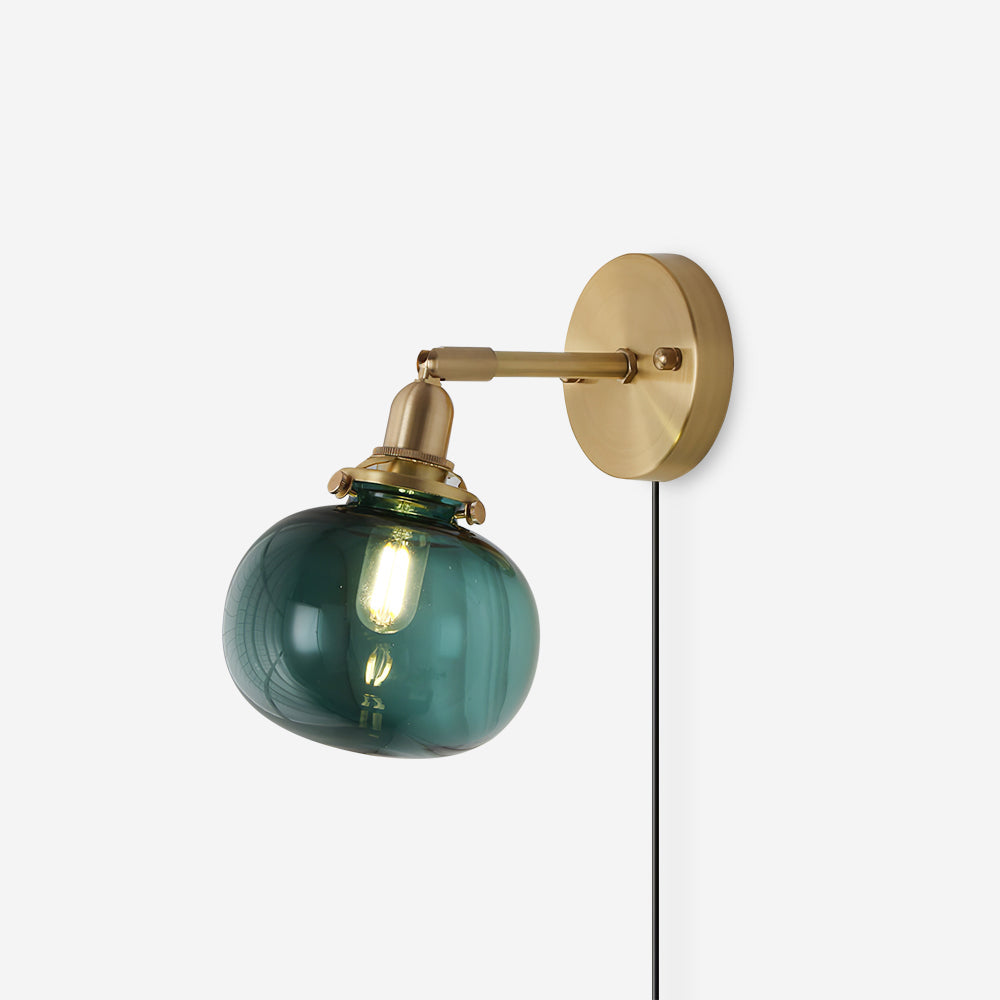 Baroque Wall Lamp Plug-In Smoke Glass Shade Brass  Industrial