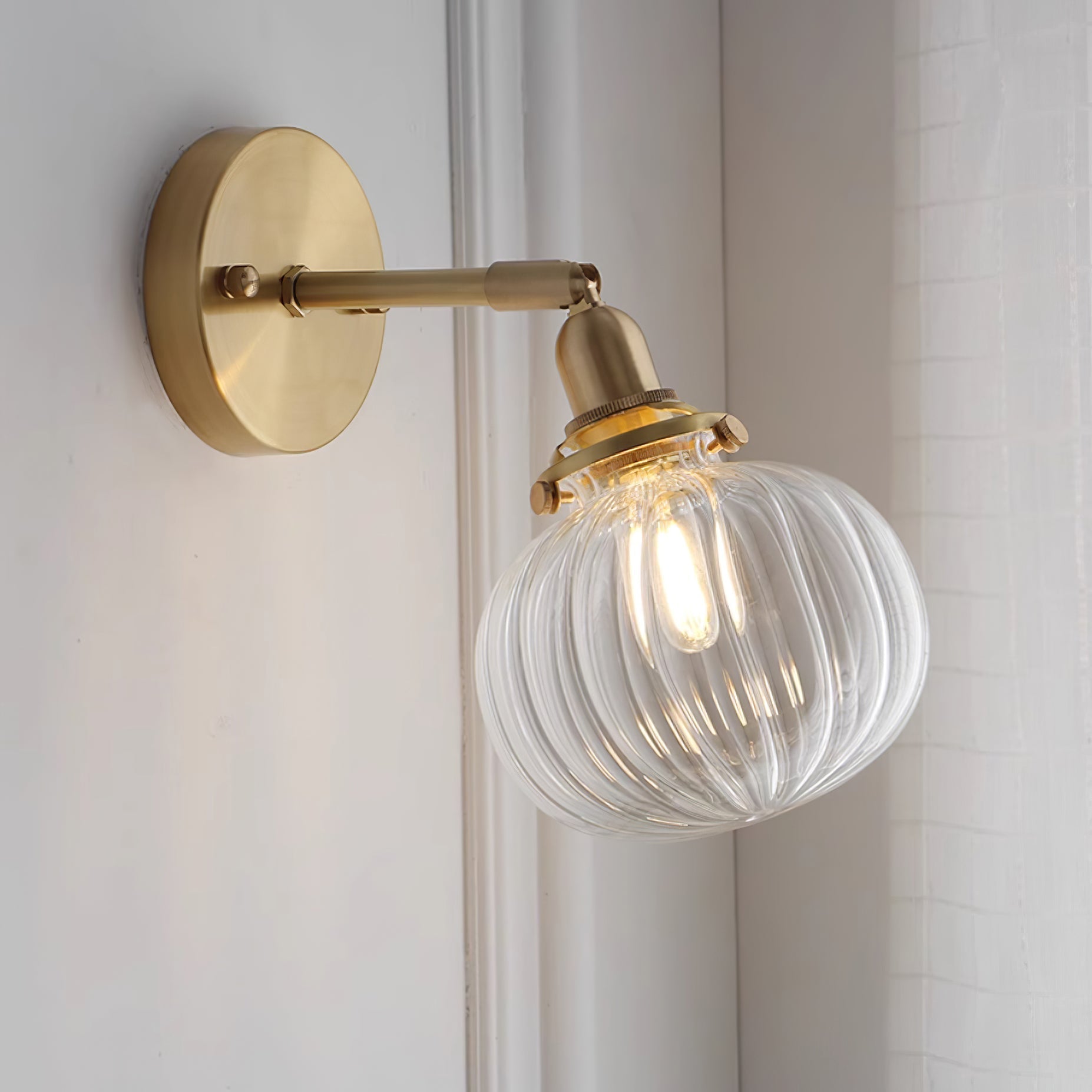 Baroque Wall Lamp Plug-In Smoke Glass Shade Brass  Industrial