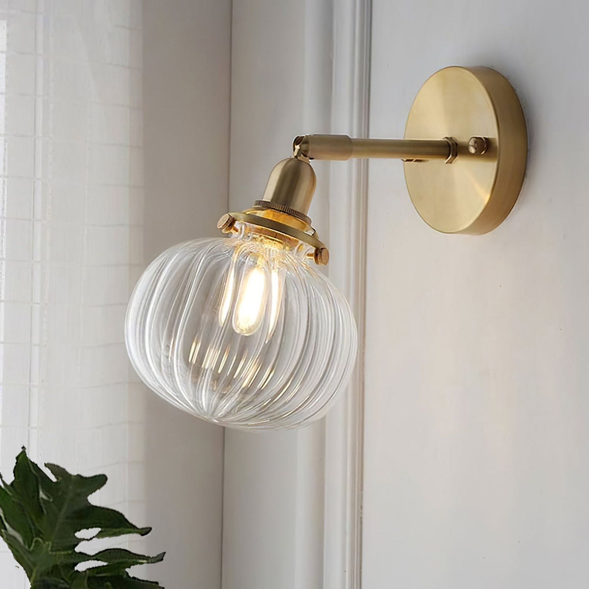 Baroque Wall Lamp Plug-In Smoke Glass Shade Brass  Industrial