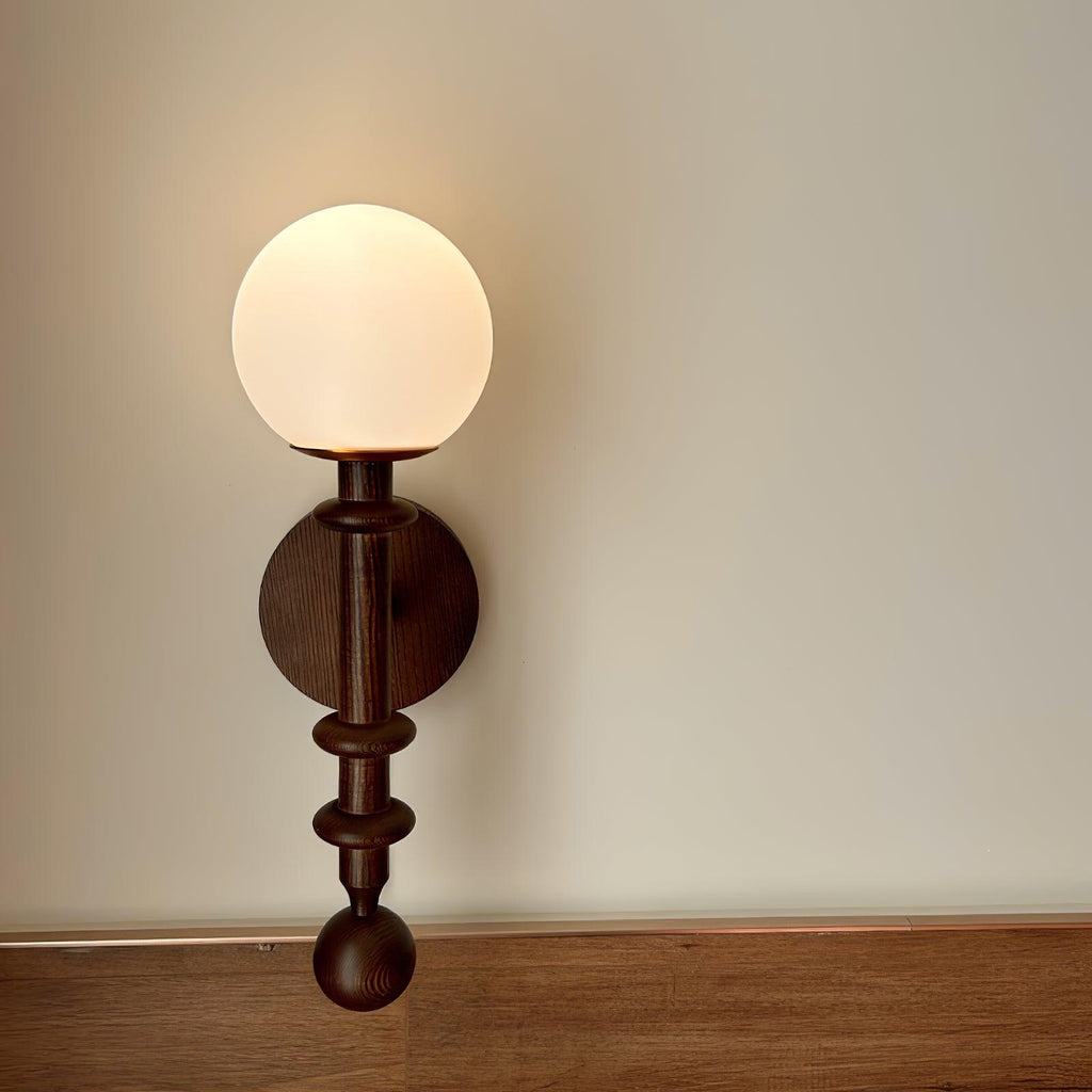 Elmiror Elegance Roman Column Glass Wood Wall Lamp