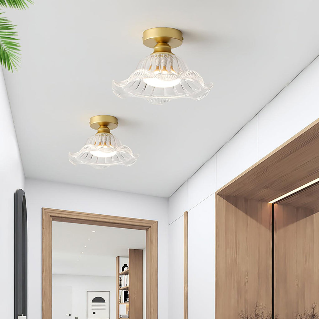 Rosa Glass Ceiling Lamp Brass Trim Elegant
