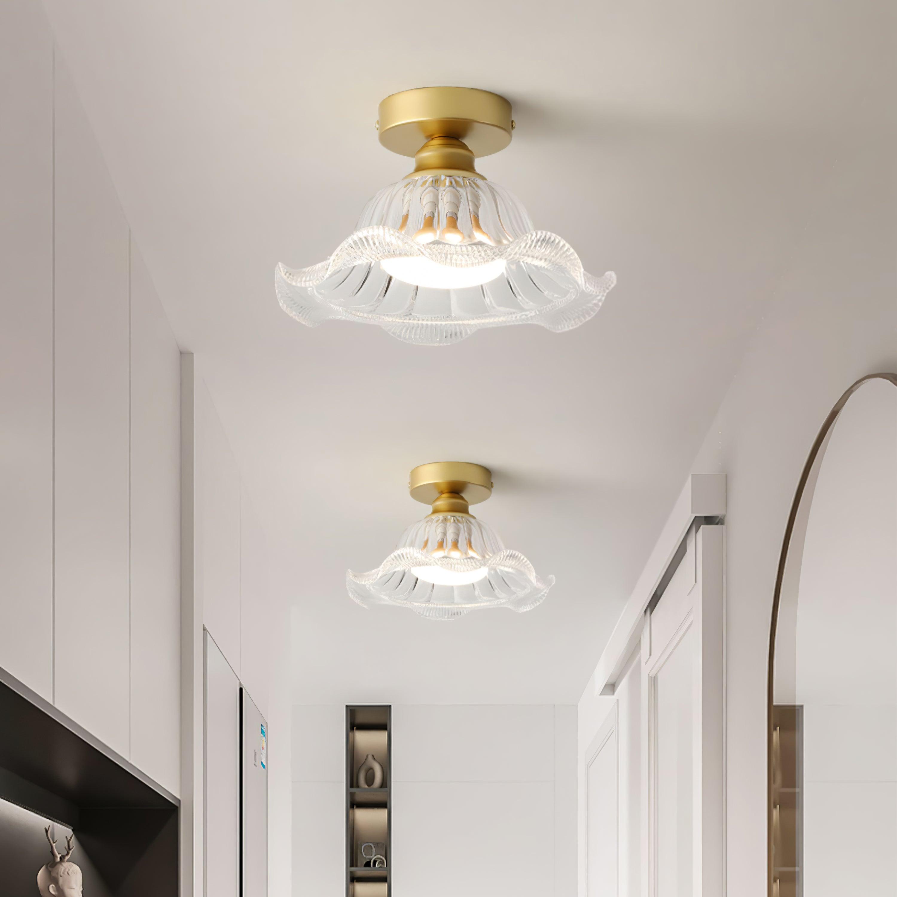 Rosa Glass Ceiling Lamp Brass Trim Elegant