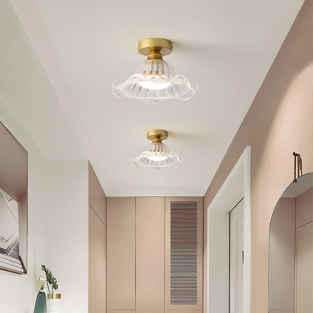 Rosa Glass Ceiling Lamp Brass Trim Elegant