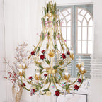 Lustra Chandelier Brass Floral Rose Crystal Candle