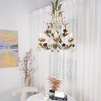 Lustra Chandelier Brass Floral Rose Crystal Candle