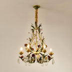 Lustra Chandelier Brass Floral Rose Crystal Candle