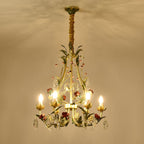 Lustra Chandelier Brass Floral Rose Crystal Candle