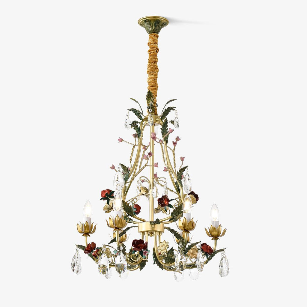 Lustra Chandelier Brass Floral Rose Crystal Candle