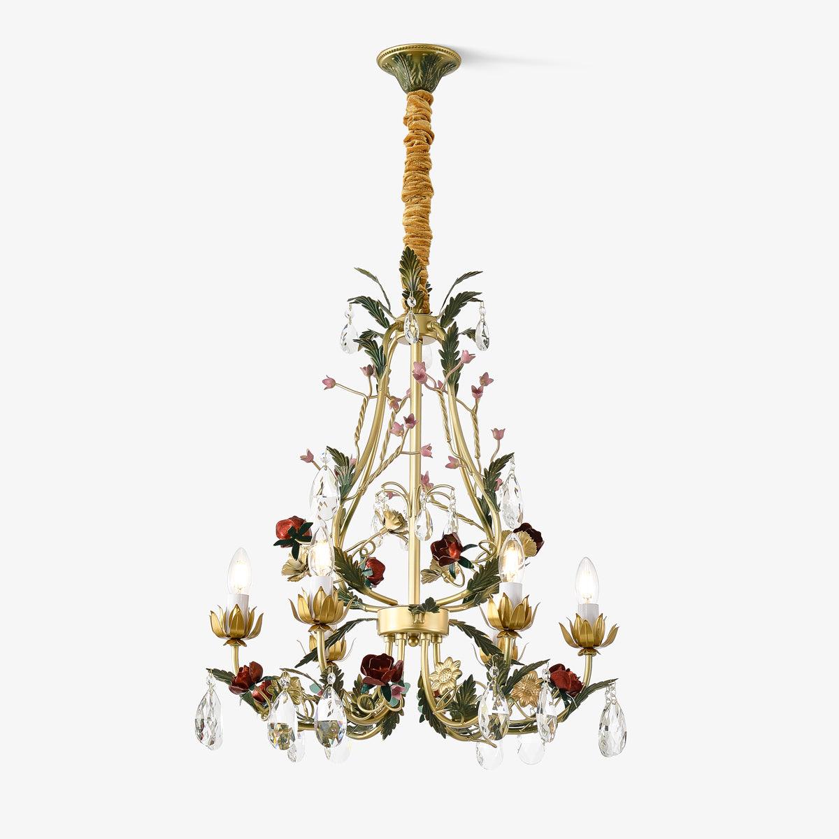 Lustra Chandelier Brass Floral Rose Crystal Candle