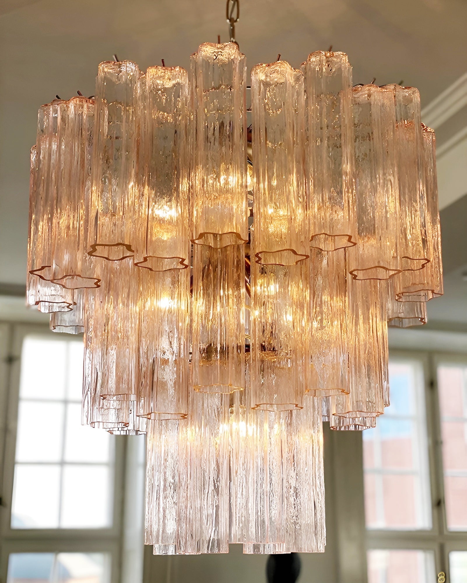 Aurora Chandelier Pink Glass Tubes Layered Modern