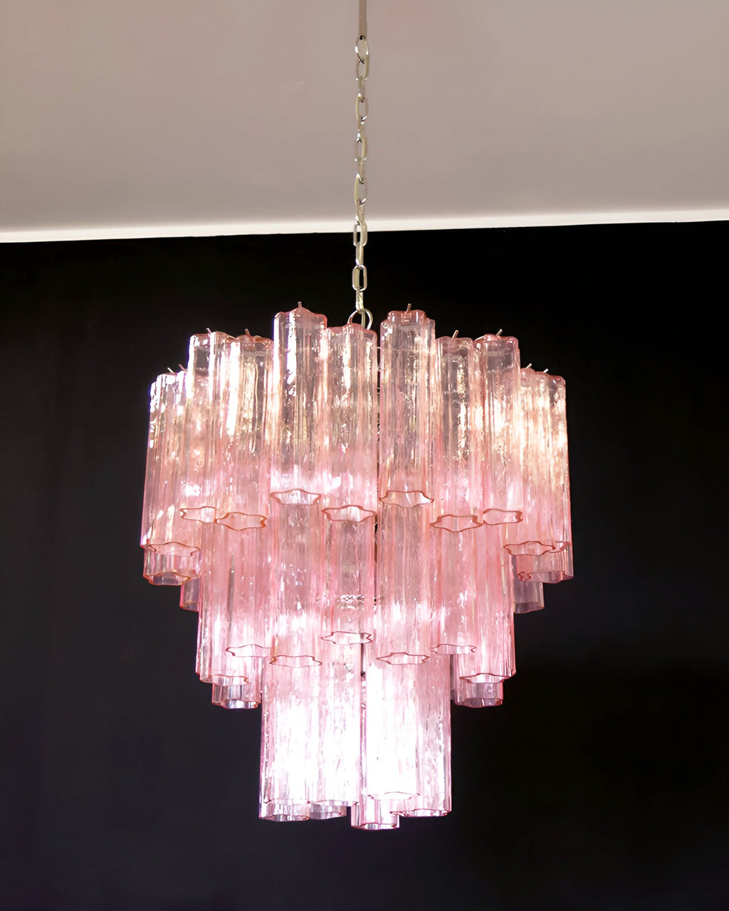 Aurora Chandelier Pink Glass Tubes Layered Modern