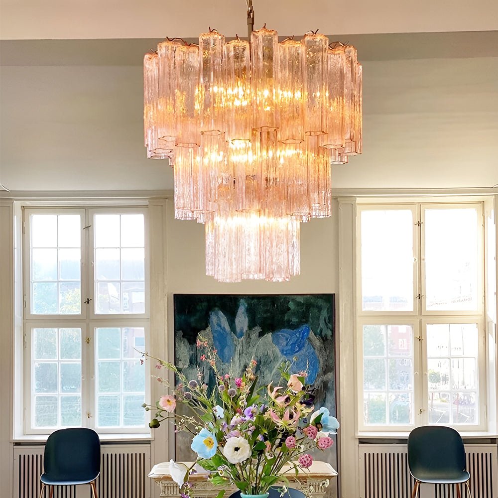 Aurora Chandelier Pink Glass Tubes Layered Modern