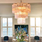 Aurora Chandelier Pink Glass Tubes Layered Modern