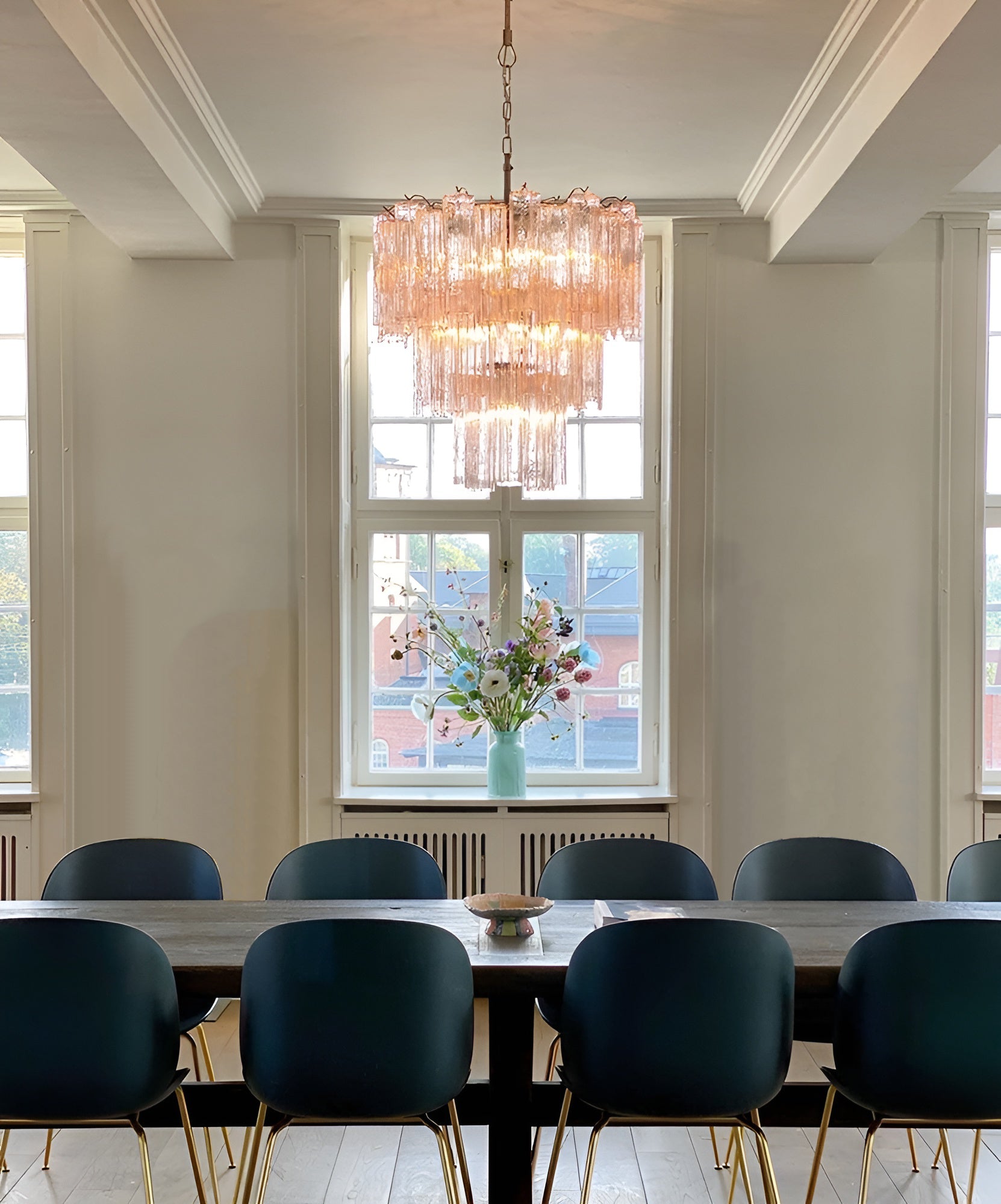 Aurora Chandelier Pink Glass Tubes Layered Modern