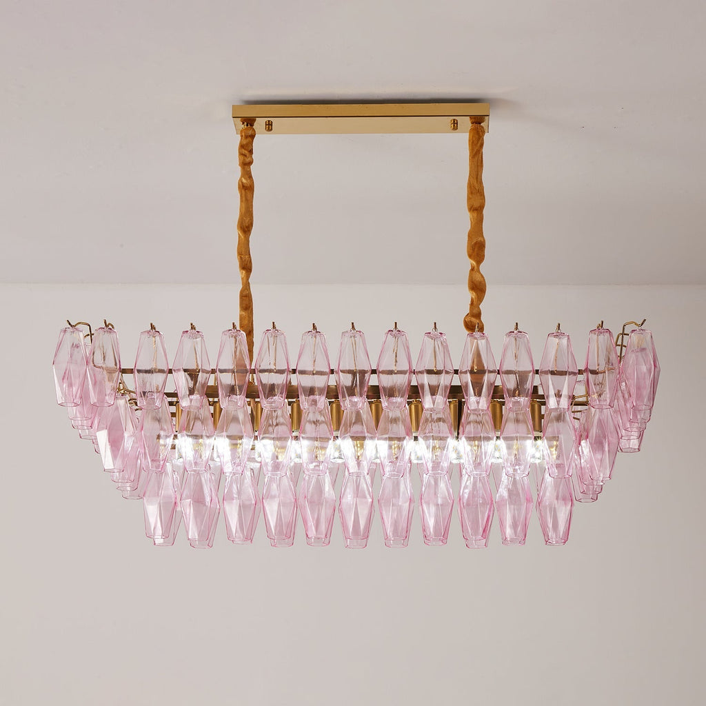 Aurora Chandelier Rose Prism Glass Rectangular Layered