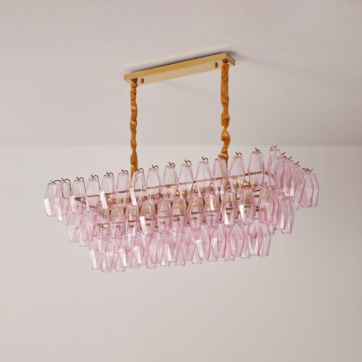 Aurora Chandelier Rose Prism Glass Rectangular Layered