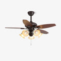 Florence Vintage Wood Glass Ceiling Fan Light