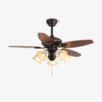 Florence Vintage Wood Glass Ceiling Fan Light
