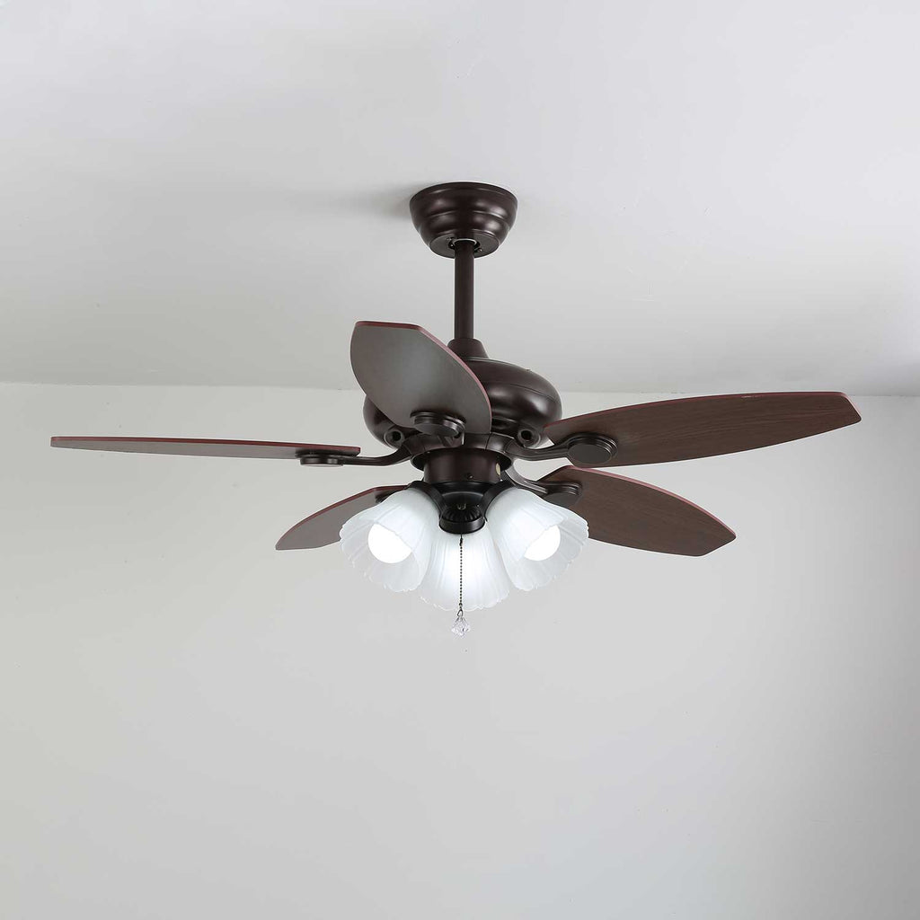 Florence Vintage Wood Glass Ceiling Fan Light