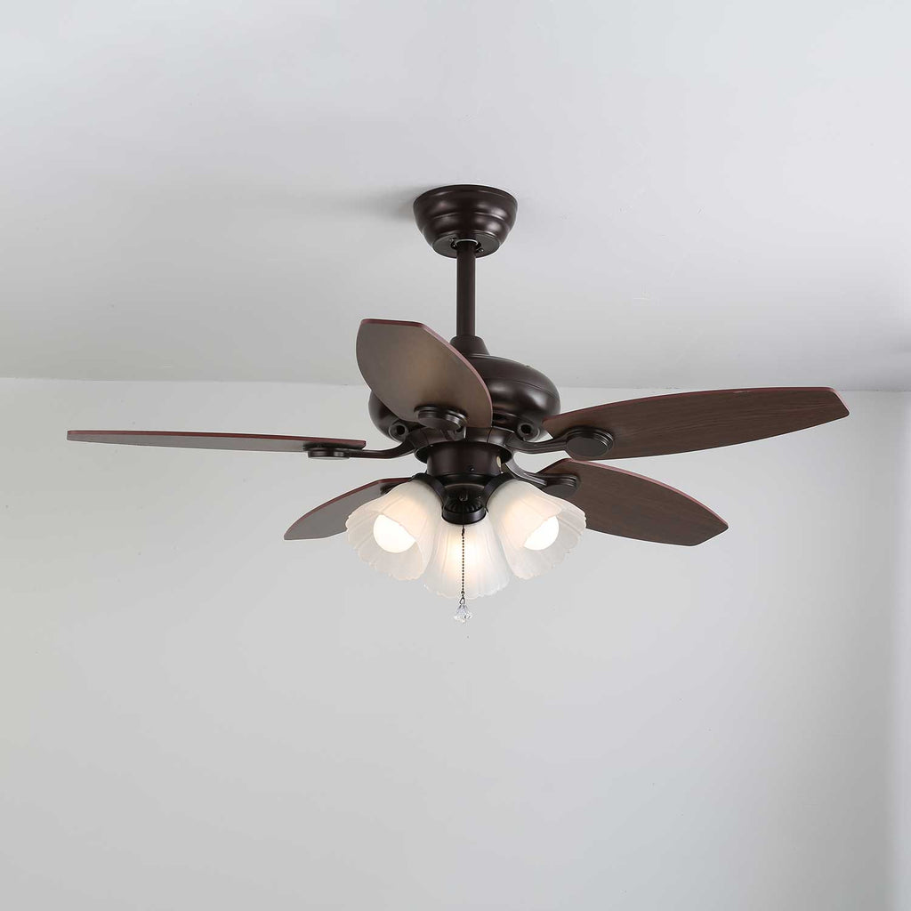 Florence Vintage Wood Glass Ceiling Fan Light