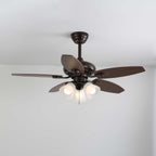 Florence Vintage Wood Glass Ceiling Fan Light