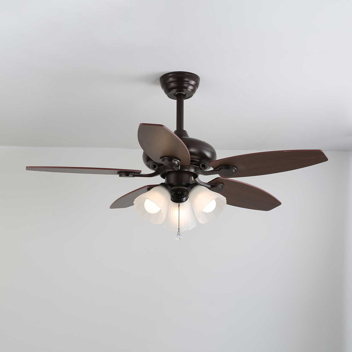 Florence Vintage Wood Glass Ceiling Fan Light