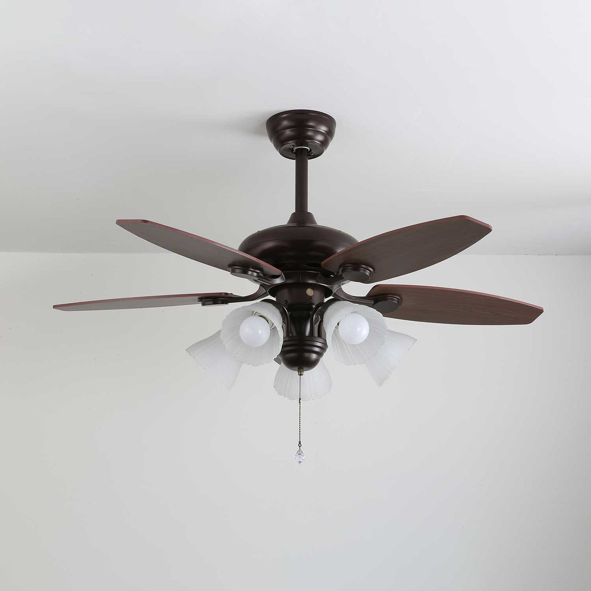Florence Vintage Wood Glass Ceiling Fan Light
