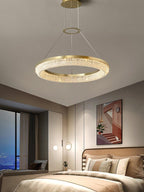 Lustra Chandelier Round Ring Crystal Gold LED