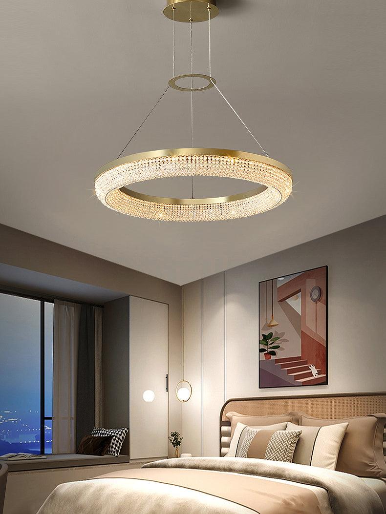 Lustra Chandelier Round Ring Crystal Gold LED
