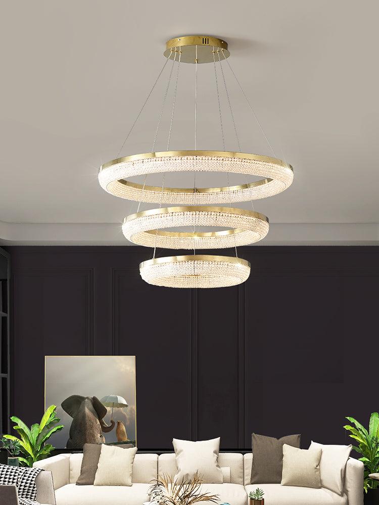 Lustra Chandelier Round Ring Crystal Gold LED