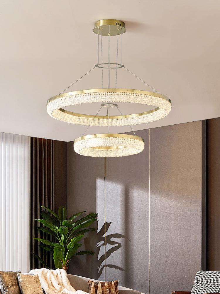 Lustra Chandelier Round Ring Crystal Gold LED