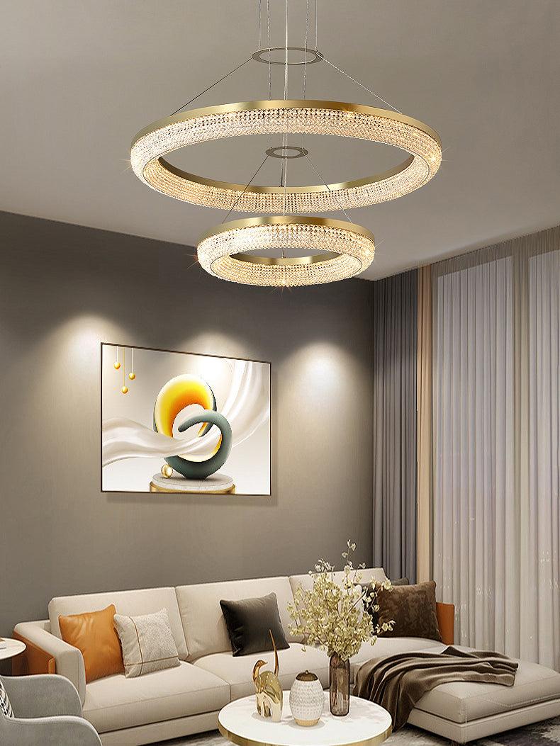 Lustra Chandelier Round Ring Crystal Gold LED