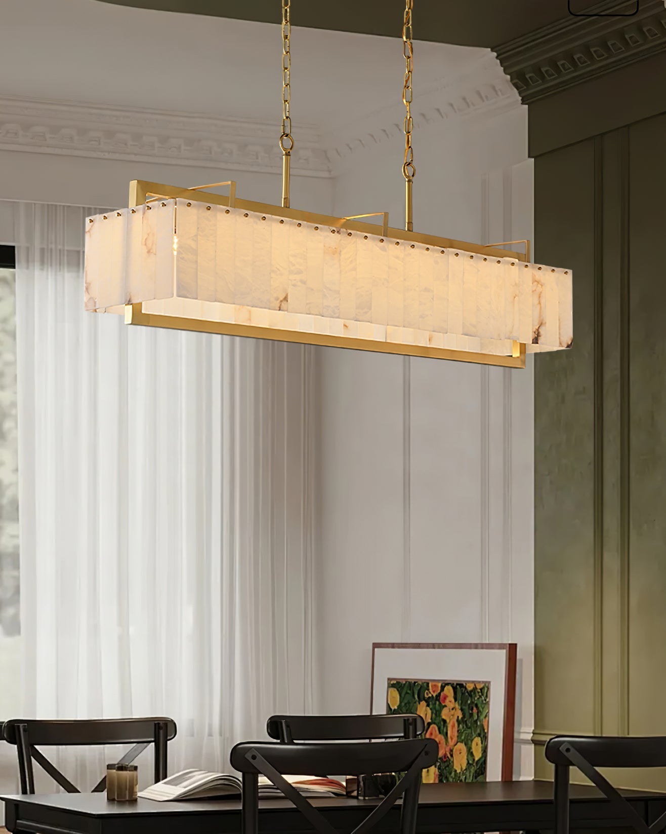Ruben Chandelier Alabaster Rectangular Luxe