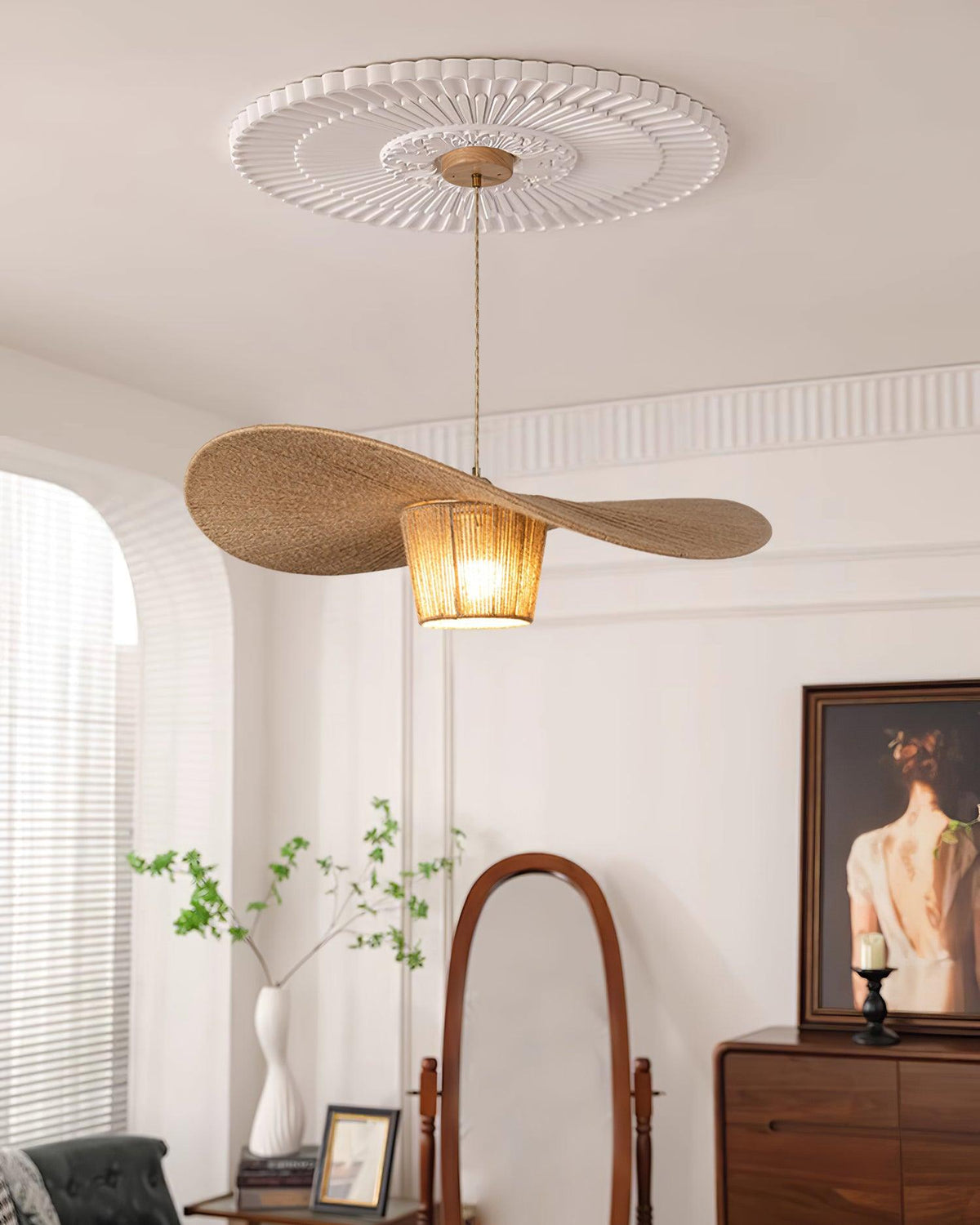 Rustic Pendant Lamp Hat Hemp