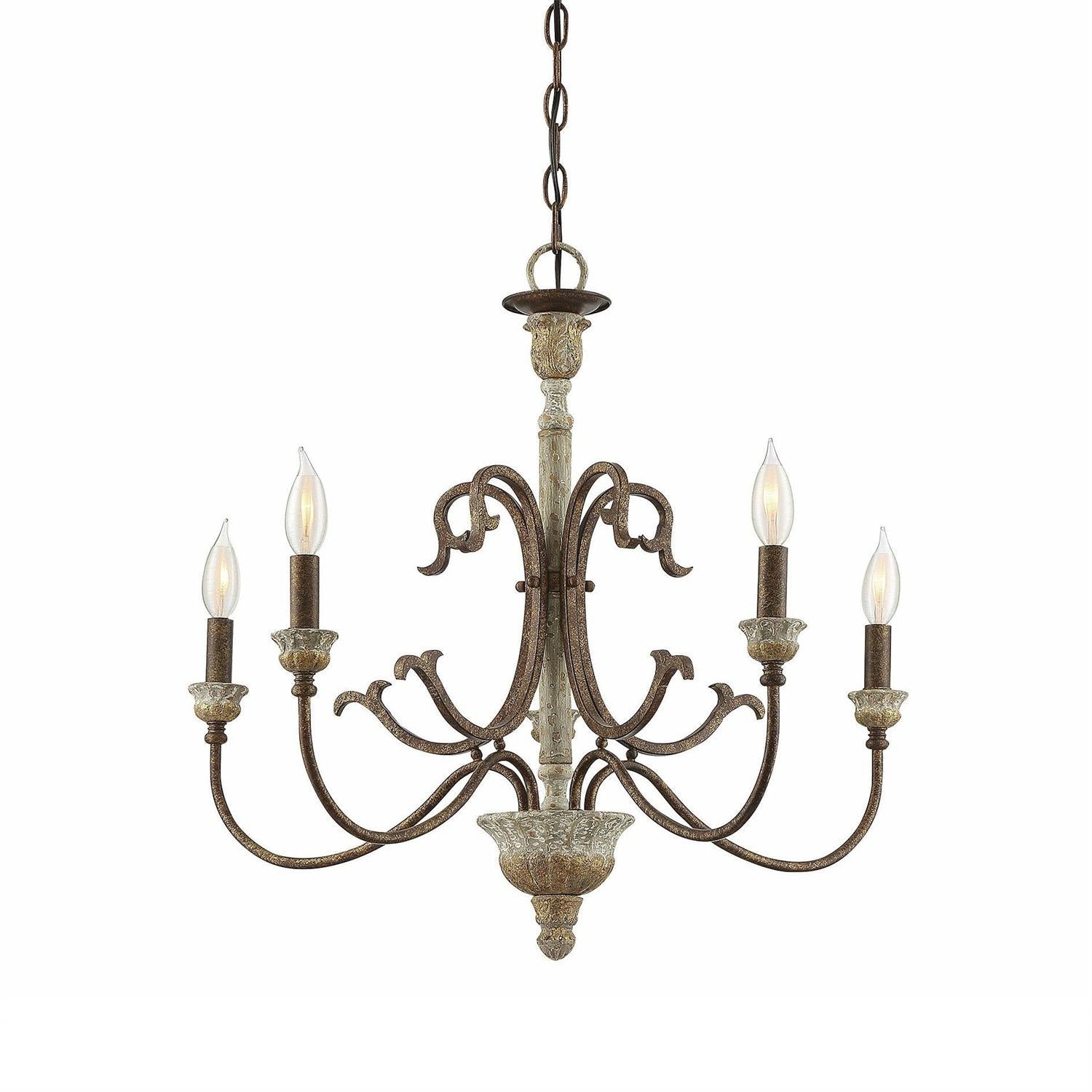 Evareth Vintage Industrial Hand-carved Wood Chandelier