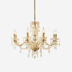 Chandelier Brass Body Crystal Pearl Drops Vintage Elegance