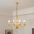 Chandelier Brass Body Crystal Pearl Drops Vintage Elegance