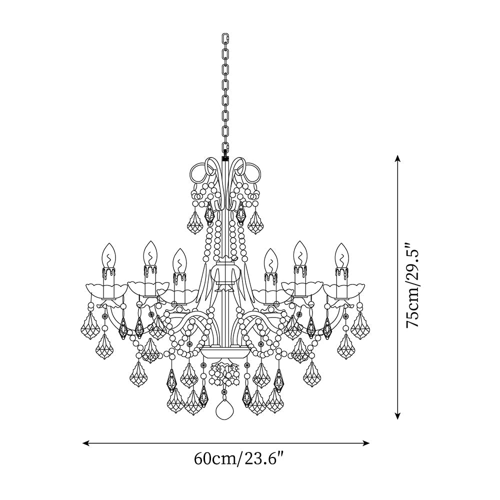 Chandelier Brass Body Crystal Pearl Drops Vintage Elegance