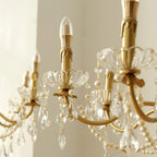 Chandelier Brass Body Crystal Pearl Drops Vintage Elegance
