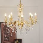 Chandelier Brass Body Crystal Pearl Drops Vintage Elegance