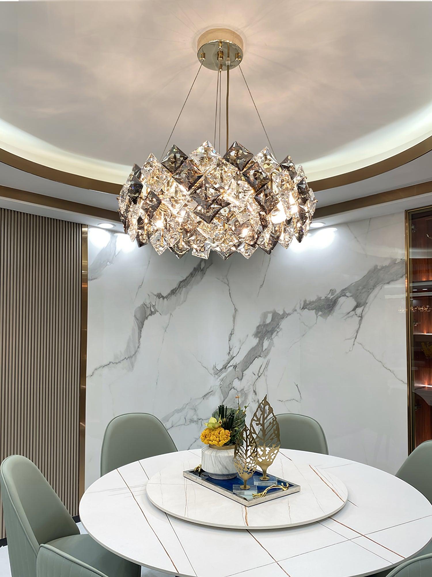 Lustra Chandelier Scale Crystal Round with Gold LED