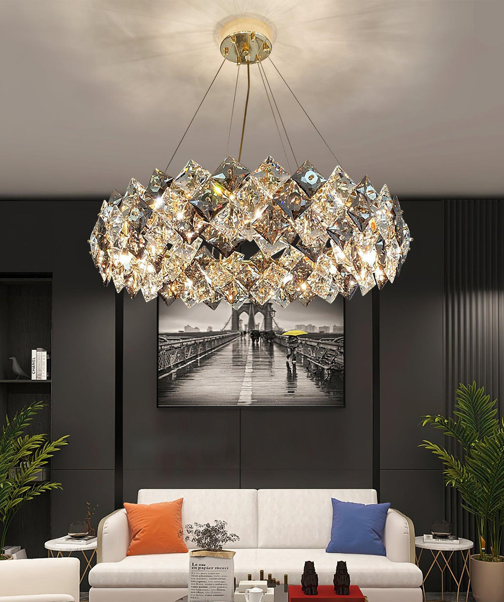 Lustra Chandelier Scale Crystal Round with Gold LED