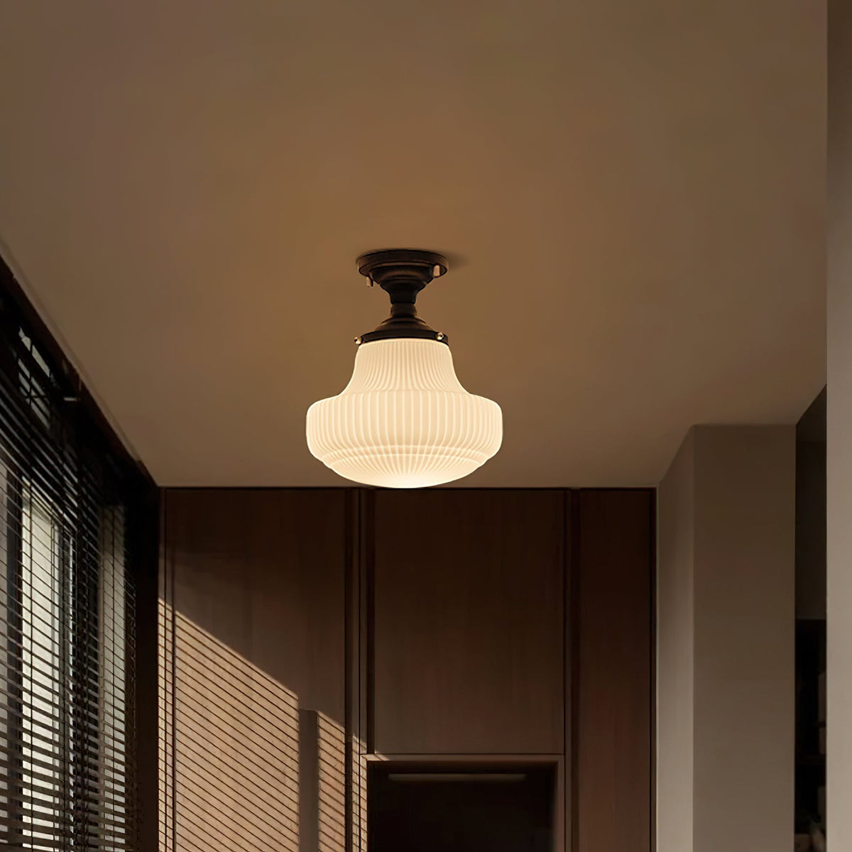 Solara Schoolhouse Flush Mount Ceiling Lamp with Ribbed Glass