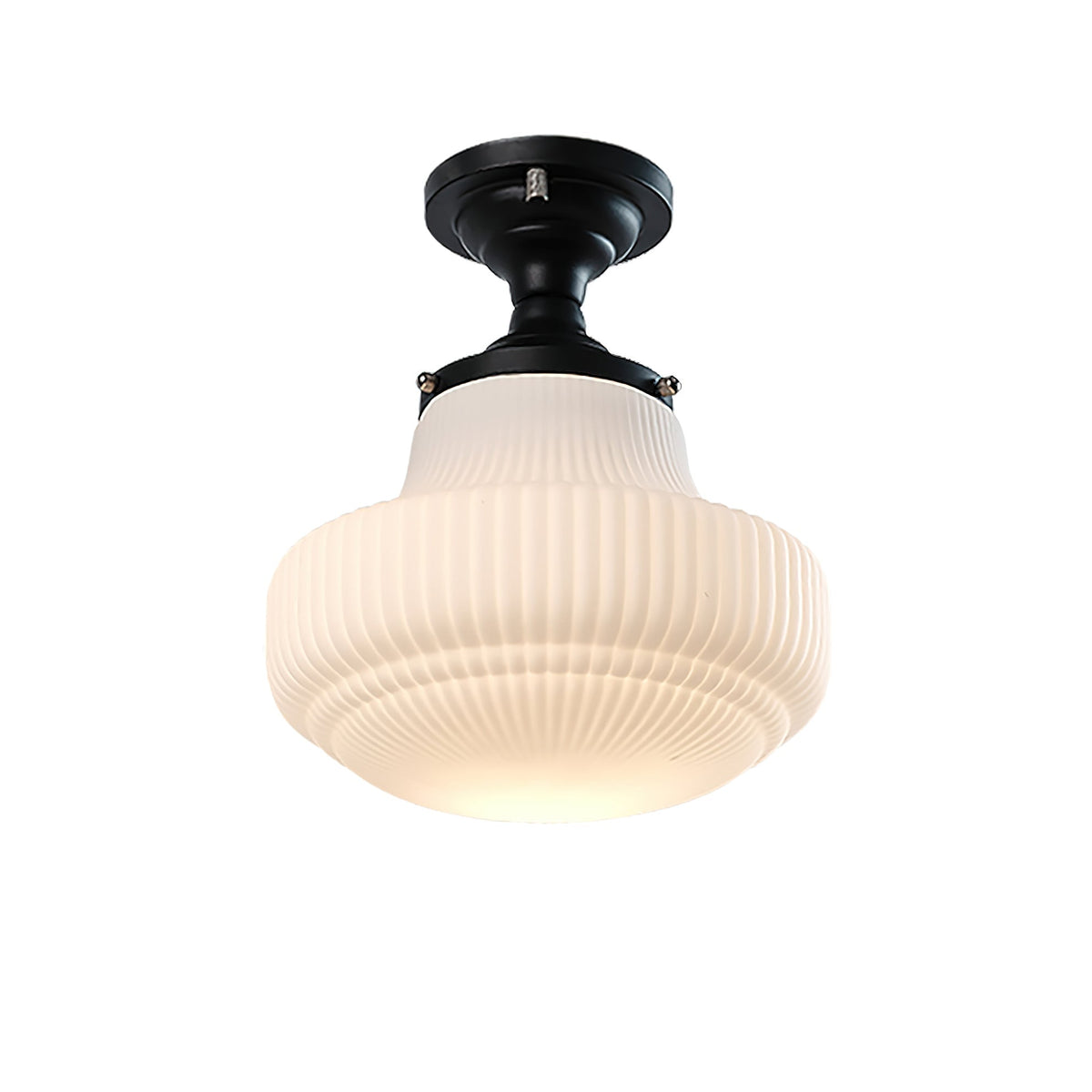 Solara Schoolhouse Flush Mount Ceiling Lamp with Ribbed Glass