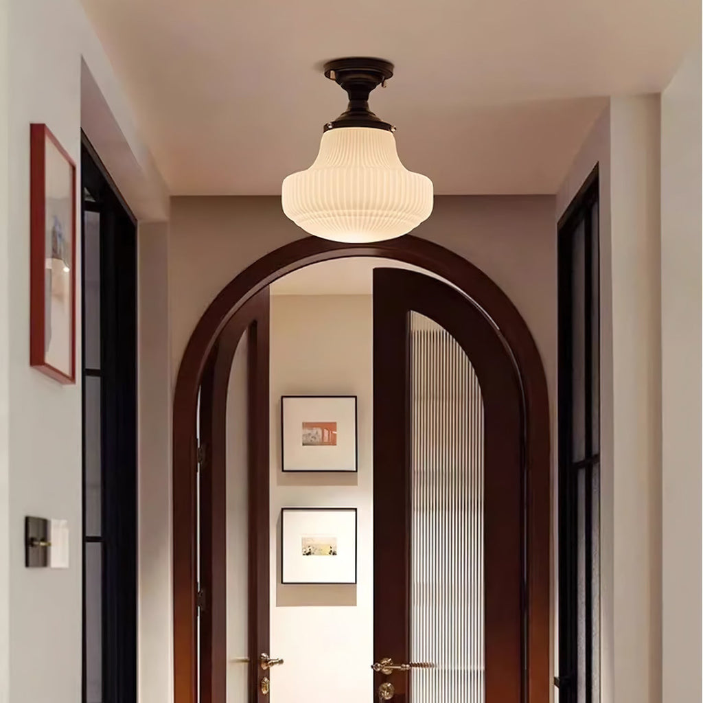 Solara Schoolhouse Flush Mount Ceiling Lamp with Ribbed Glass