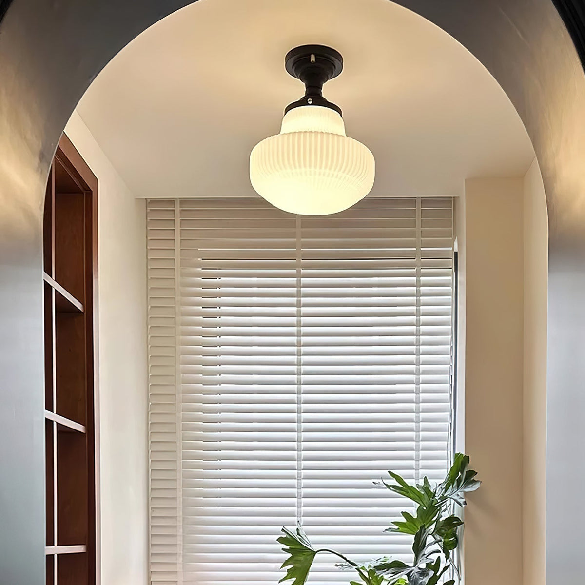 Solara Schoolhouse Flush Mount Ceiling Lamp with Ribbed Glass