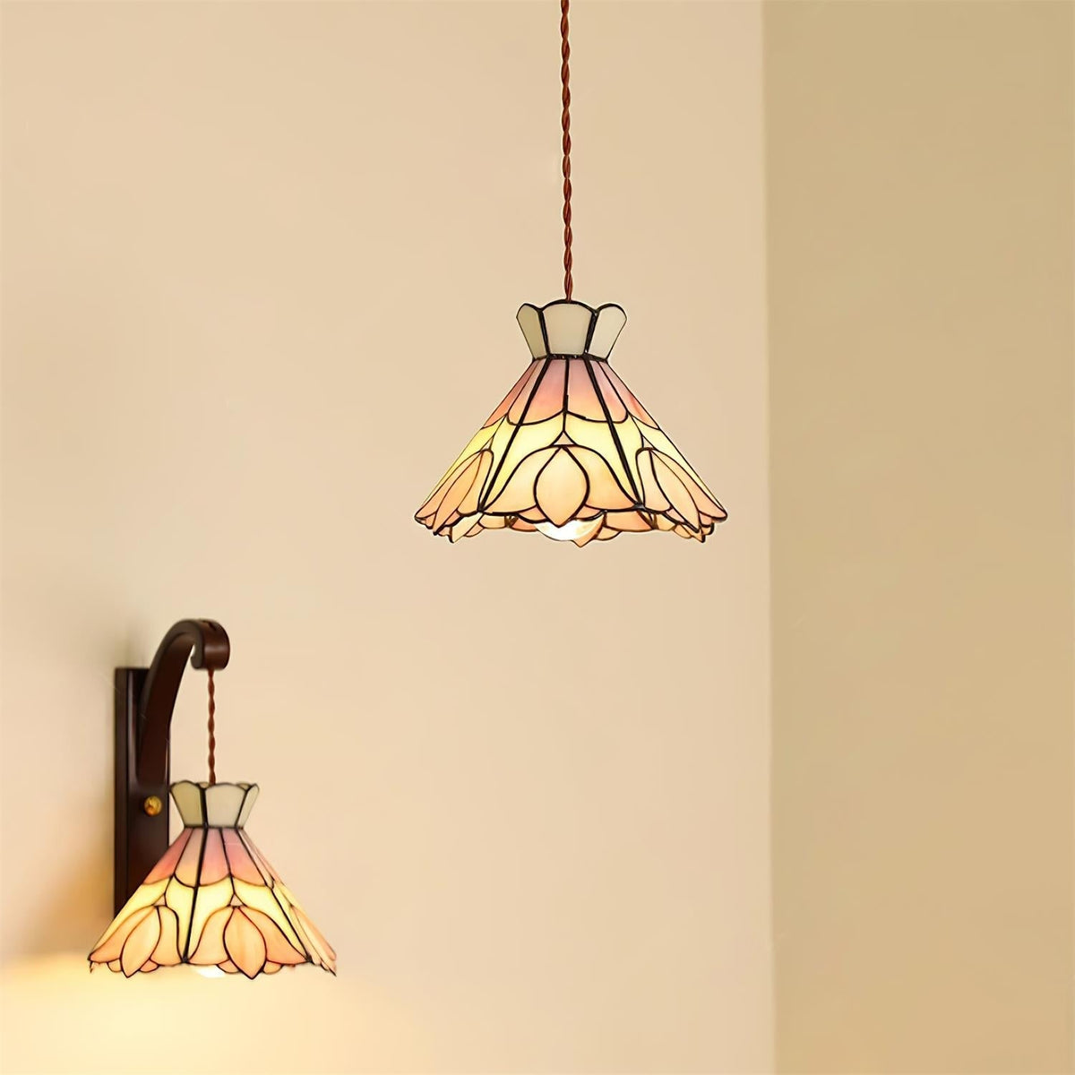 Tiffany Retro Glass Pendant Lights  Pink Cream