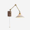 Wall Lamp Adjustable Arm Pleated Shade Walnut Base Vintage Task